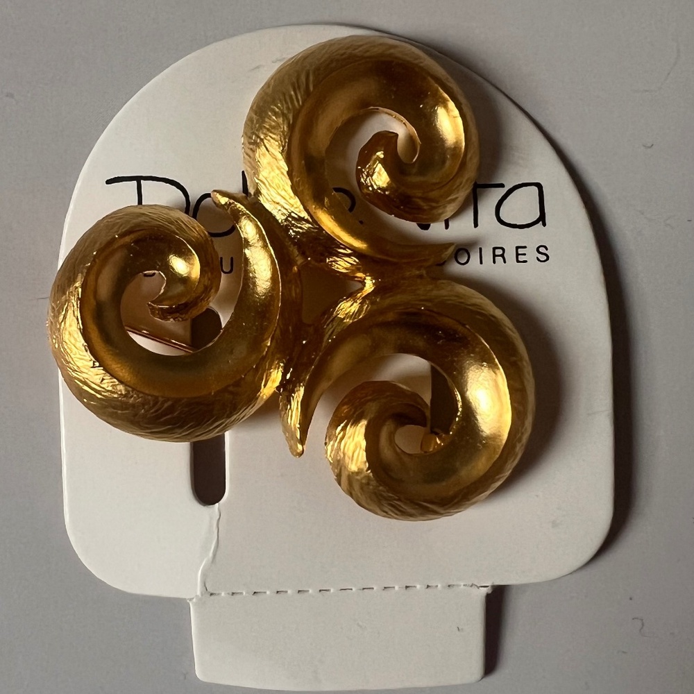 Vintage Dolce Vita Paris Gold Tone Swirl Brooch Statement Designer Pin